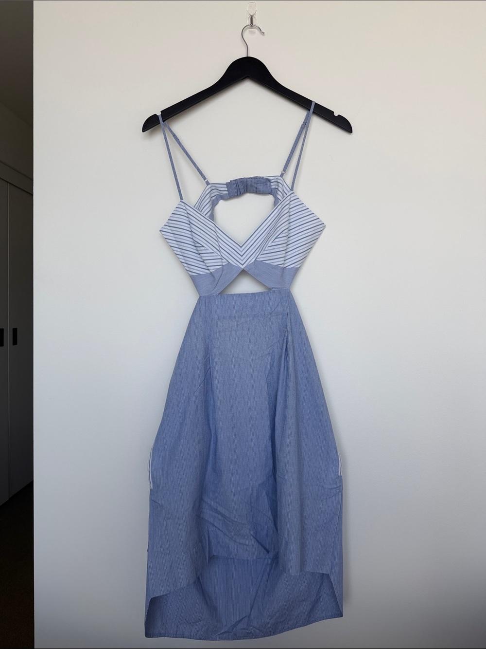 BCBGMaxAzria Light Blue Striped Cutout Midi Dress